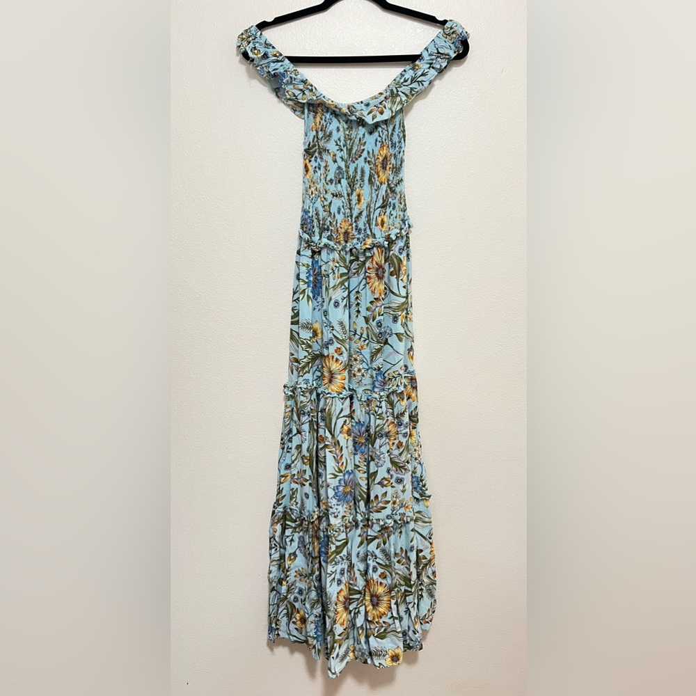 Anthropologie Able the Lable Blue Floral off shoulder tiered maxi dress